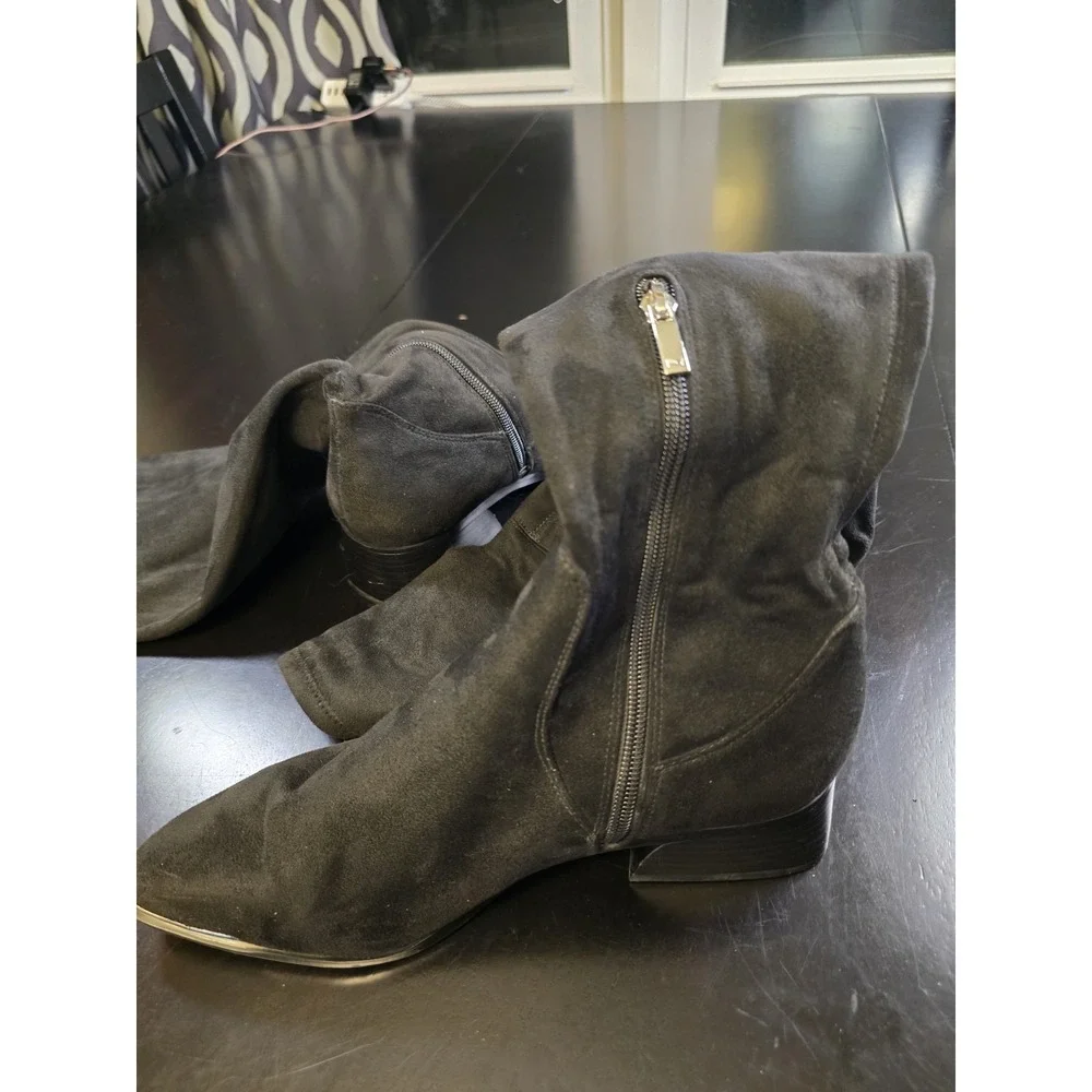 Marc Fisher LTD Black Suede‎ Over The Knee Boots Metal Toe Cap Size 9 M Low Heel